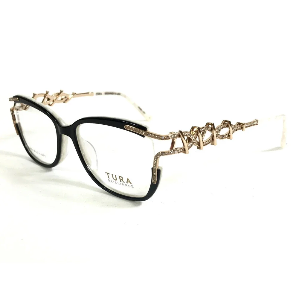 Tura Brilliance Eyeglasses Frames TE272 BLK Black Ivory Gold Crystals 54-16-145